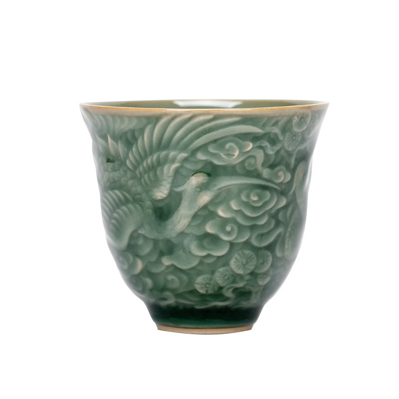 Mythstone Crane Pine Ceramic Teacup Kung Fu Tea Cup 80ml