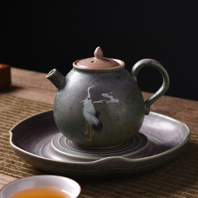 Tetera de cerámica para té chino Gongfu con forma de nube y grulla blanca Mythstone 