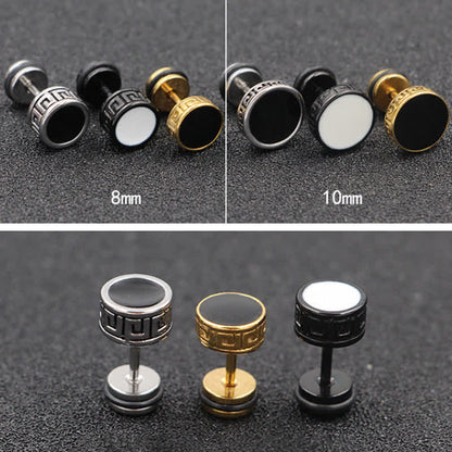 Mythstone Cool Men Titanium Steel Balance Round Stud Earrings