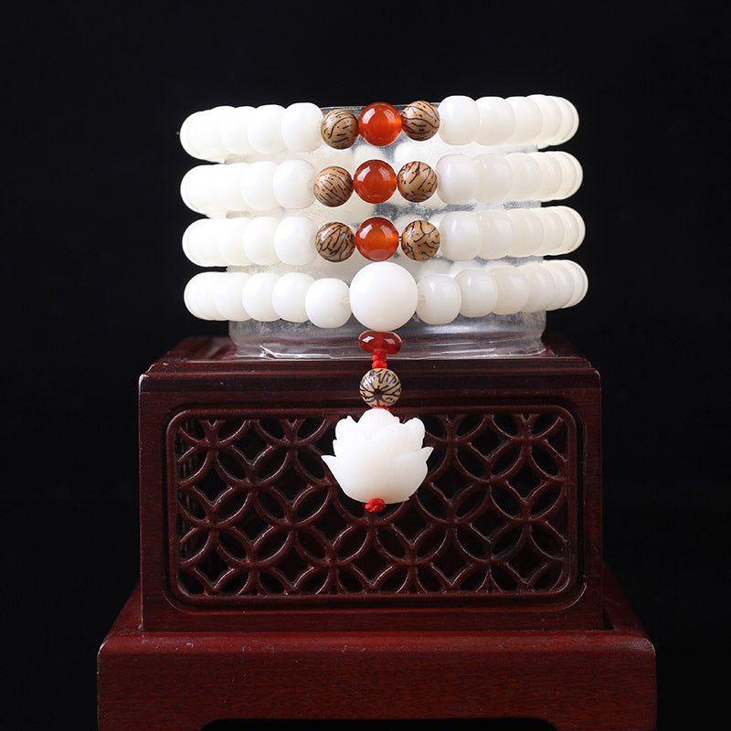 Mythstone White Bodhi Seed Mala 108 Beads Luck Bracelet