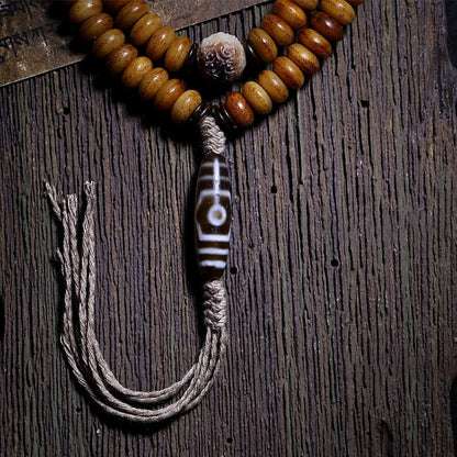 Mythstone Tibet 108 Mala Beads Yak Bone Three-eyed Dzi Bead Keep Away Evil Spirits Bracelet