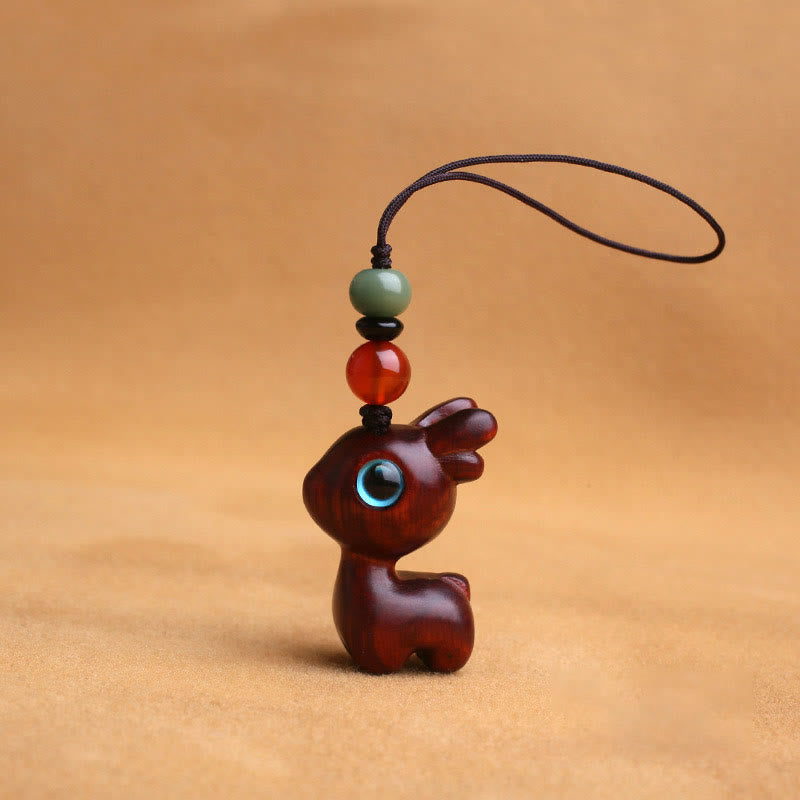 Mythstone Sandalwood Small Leaf Red Sandalwood Ebony Wood Green Sandalwood Lucky Mini Deer Carved Protection Key Chain Phone Hanging Decoration