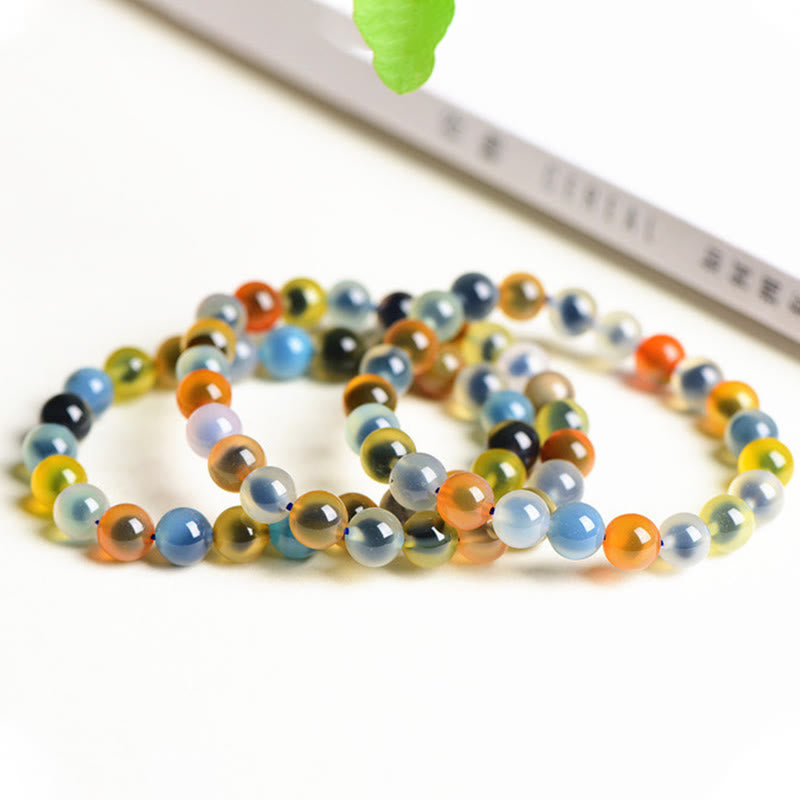 Mythstone Natural Colorful Candy Agate Harmony Strength Bead Bracelet