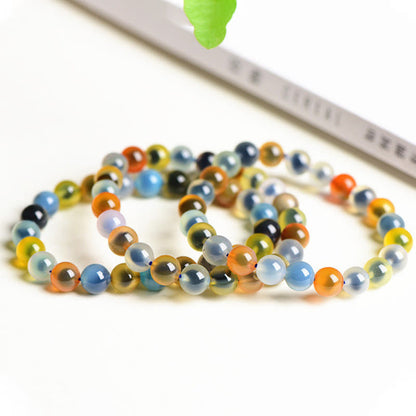 Mythstone Natural Colorful Candy Agate Harmony Strength Bead Bracelet