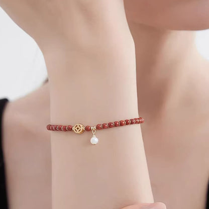 Mythstone 14K Gold Plated Copper Red Agate Copper Coin Confidence Bracelet