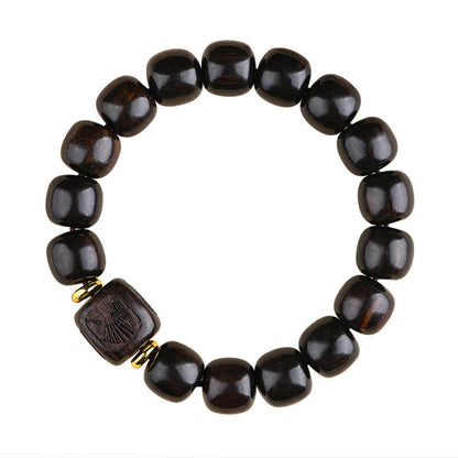 Mythstone Tibetan Ebony Wood Barrel Beads Lucky And Treasure Balance Bracelet