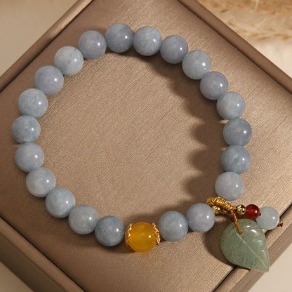 Mythstone Aquamarine Jade Leaf Healing Charm Bracelet