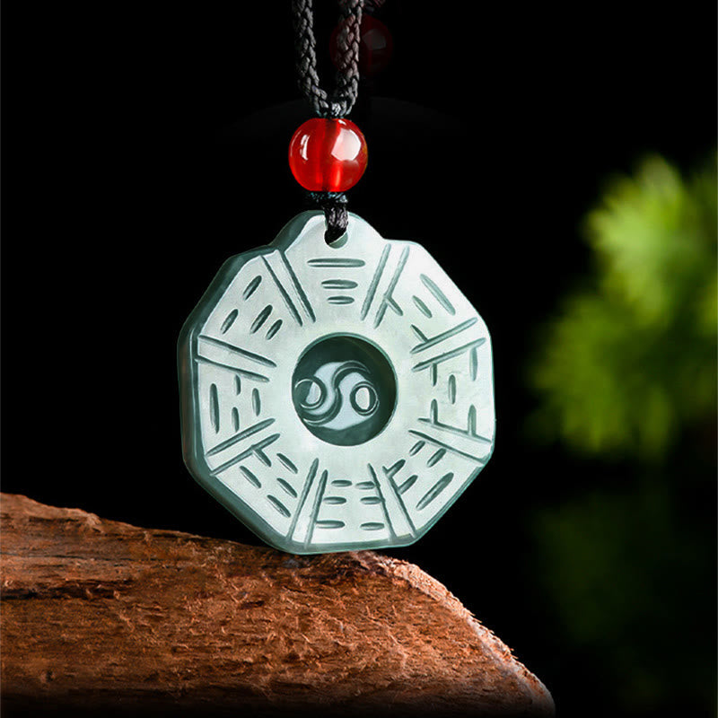 Mythstone Natural Jade FengShui Bagua Yin Yang Prosperity Necklace Pendant