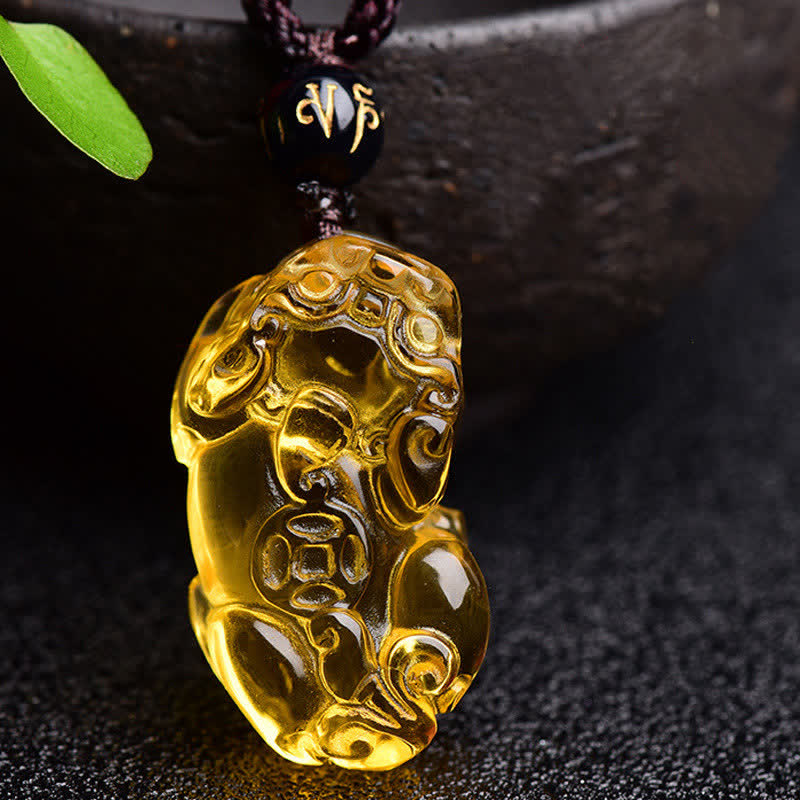 Mythstone FengShui Citrine PiXiu Wealth Necklace Pendant