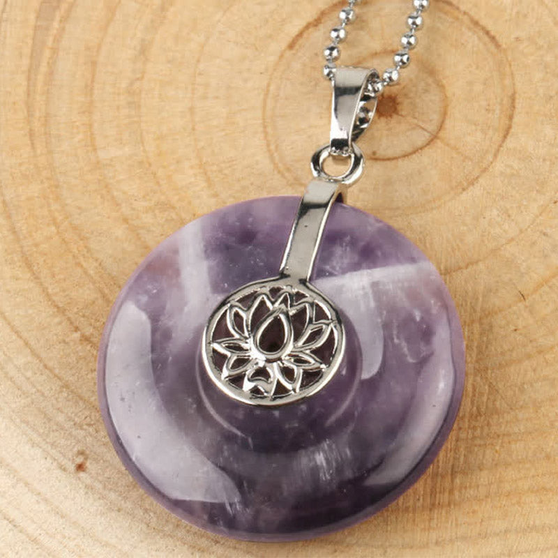 Mythstone Various Crystal Amethyst Pink Crystal Lotus Healing Necklace Pendant