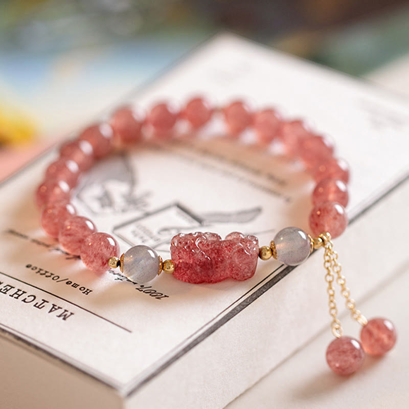 Mythstone Natural Strawberry Quartz Moonstone PiXiu Love Healing Bracelet