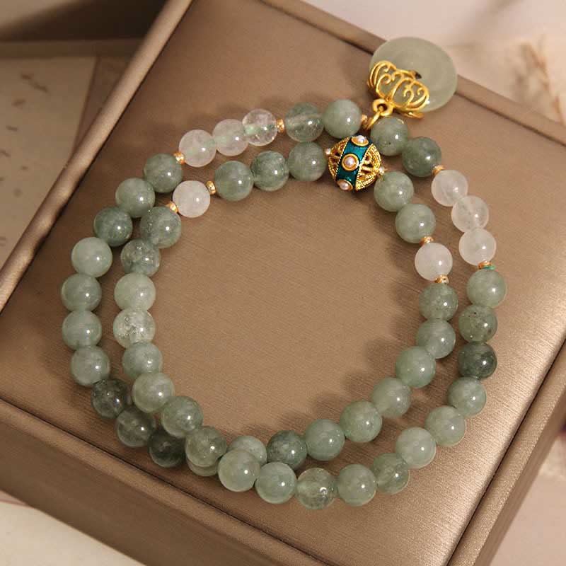 Mythstone Green Aventurine Peace Buckle Charm Luck Double Wrap Bracelet