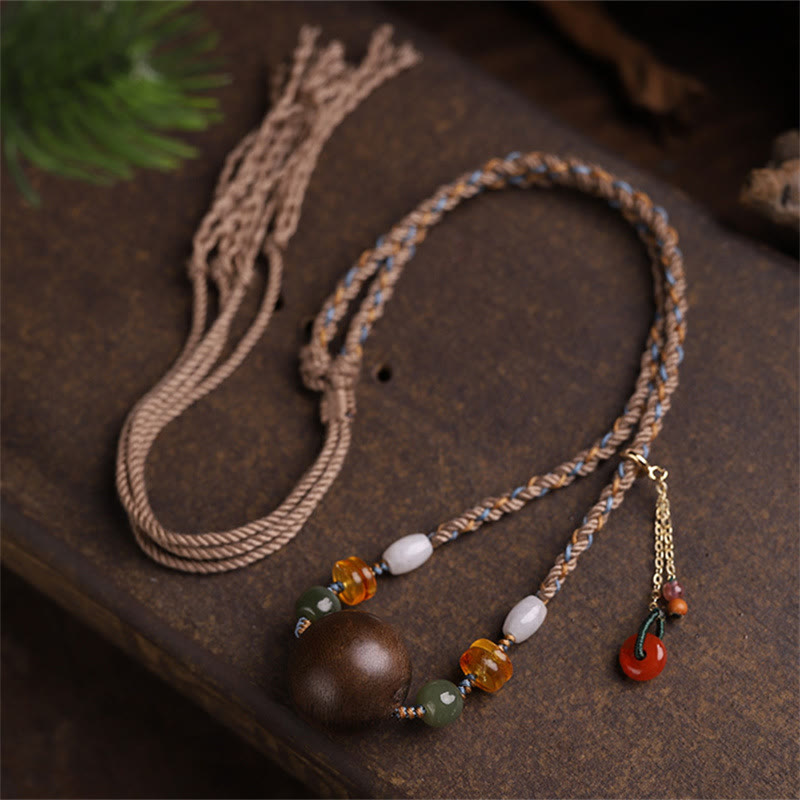 Mythstone Bai Qinan Agarwood Bead Luck Strength String Necklace Pendant