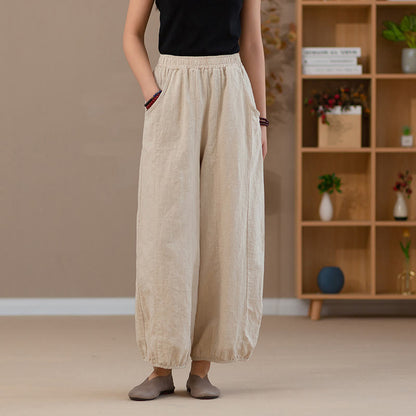 Mythstone Ramie Linen Flexible Waistband Yoga Harem Pants With Pockets