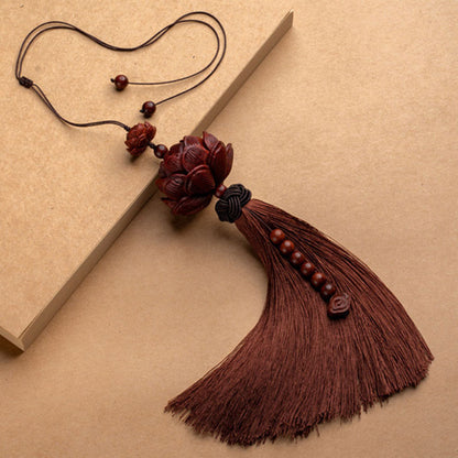 Mythstone Tibetan Small Leaf Red Sandalwood Lotus Luck Protection Tassel Decoration