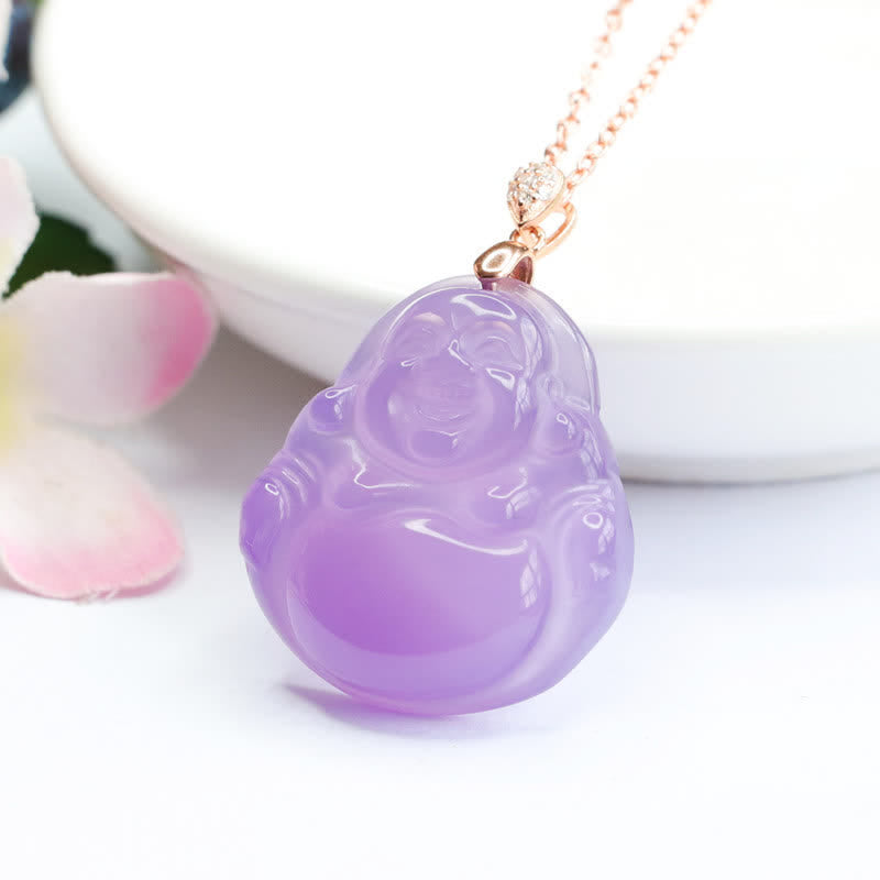 Mythstone Laughing Buddha Purple Jade Happiness Necklace Pendant