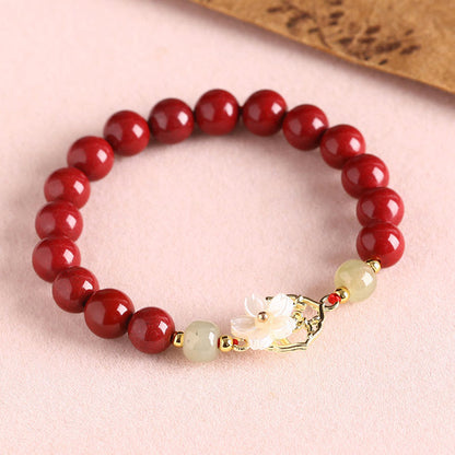 MythStone Natural Cinnabar Jade Beaded Tridacna Stone Flower Blessing Bracelet