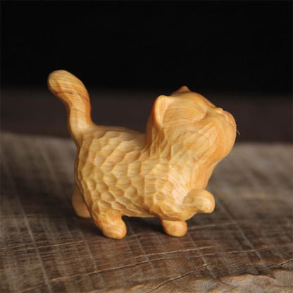 Mythstone Mini Thuja Sutchuenensis Boxwood Cute Cat Kitten Carved Prosperity Decoration