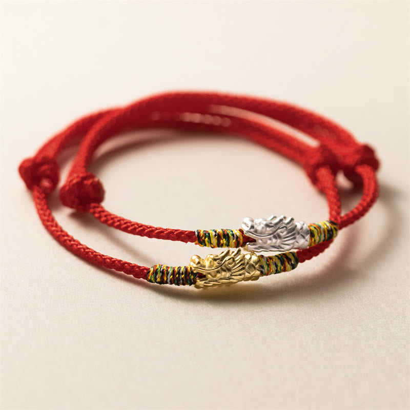 MythStone 925 Sterling Silver Year of the Dragon Luck Strength Red Rope Bracelet