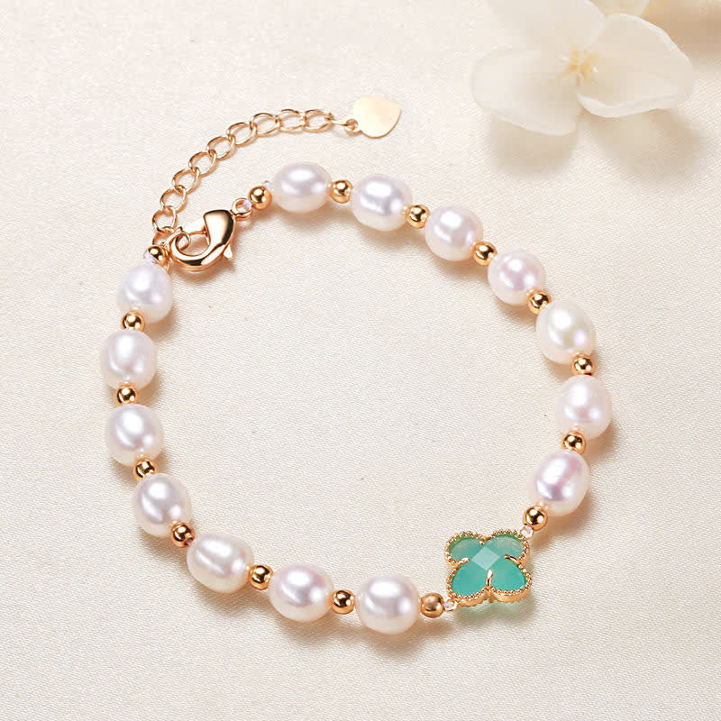 MythStone Pearl Four Leaf Clover Wealth Chain Bracelet