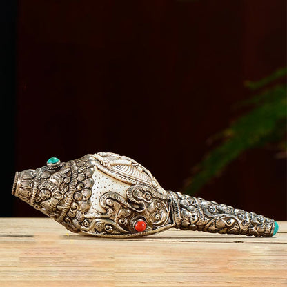 Mythstone Tibetan Handmade Engraved Shankha Buddha Conch Shell Wealth Positive Decoration