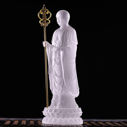 Figura de Bodhisattva Ksitigarbha hecha a mano de Mythstone, pieza de arte de cristal de Liuli, estatua de serenidad, decoración del hogar