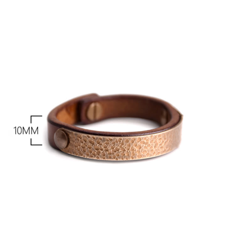 Mythstone Vintage Handmade Texture Copper Brass Leather Wealth Bracelet Bangle