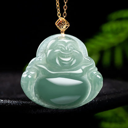 Mythstone Laughing Buddha Natural Jade Prosperity Abundance Necklace Pendant