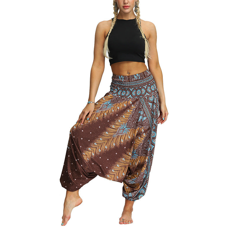 Mythstone Boho Feather Yoga Pants Hippie Harem Trousers Sports Fitness Dance Women's Pants