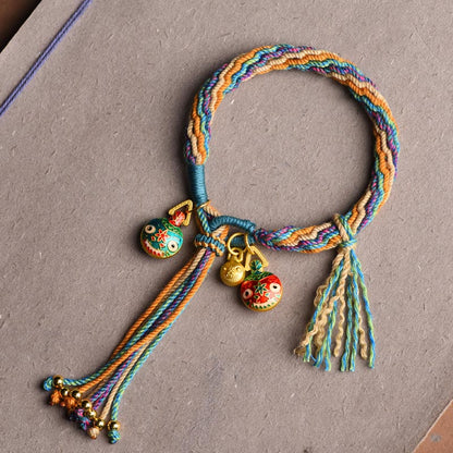 Mythstone Gold Swallowing Beast Family Luck Reincarnation Knot Braid Colorful String Bracelet