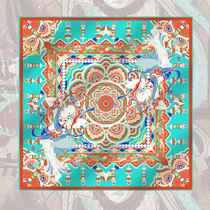 Mythstone Dunhuang Musician Playing Frescoes 100% Mulberry Silk Scarf Premium Grade 6A Dunhuang Silk Shawl