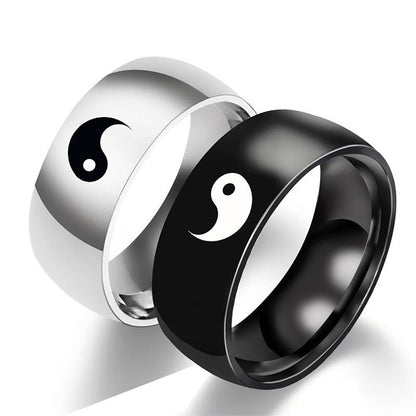 Mythstone Yin Yang Balance Titanium Steel Couple Ring