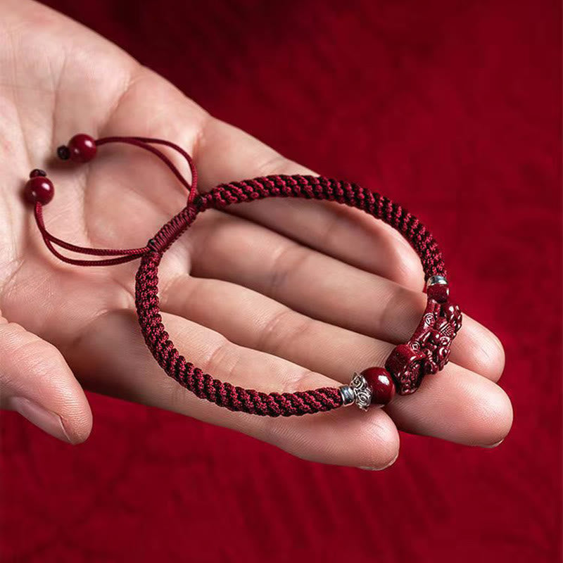 Mythstone Handcrafted PiXiu Cinnabar Wealth Luck Braided Bracelet