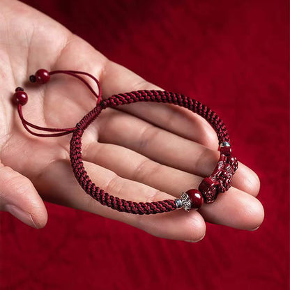 Mythstone Handcrafted PiXiu Cinnabar Wealth Luck Braided Bracelet