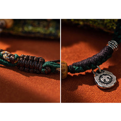 Pulsera de cuerda de la riqueza con cuentas tibetanas Dzi y hueso de yak de ágata