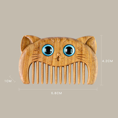 Mythstone Simple Cat Pattern Green Sandalwood Cure Portable Comb