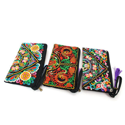 Mythstone Dragon Butterfly Cosmos Flower Embroidery Wallet Shopping Purse