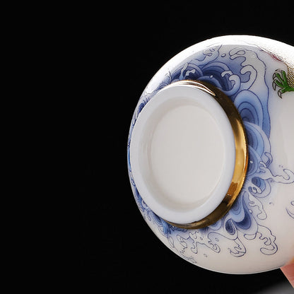 Mythstone Dragon Phoenix Auspicious Clouds Sun Ocean Waves Ceramic Teacup Kung Fu Tea Cup