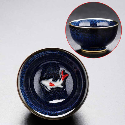 Mythstone Small Koi Fish Kiln Change Chinese Jianzhan Ceramic Teacup Kung Fu Tea Cup 60ml