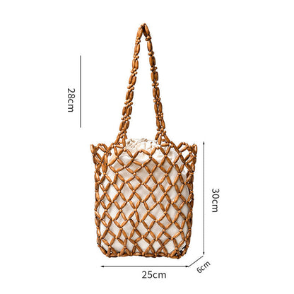 Mythstone Hand-woven Wooden Beads Shoulder Bag Handbag