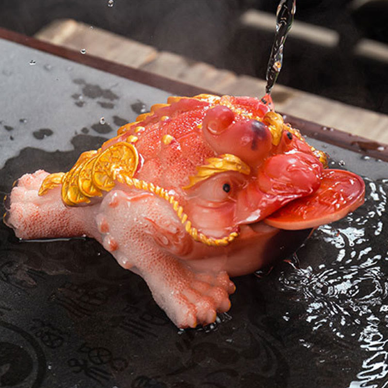 Mythstone Color Changing FengShui Wealth Lucky Frog Copper Coin Tea Pet Resin Figurine Decoration