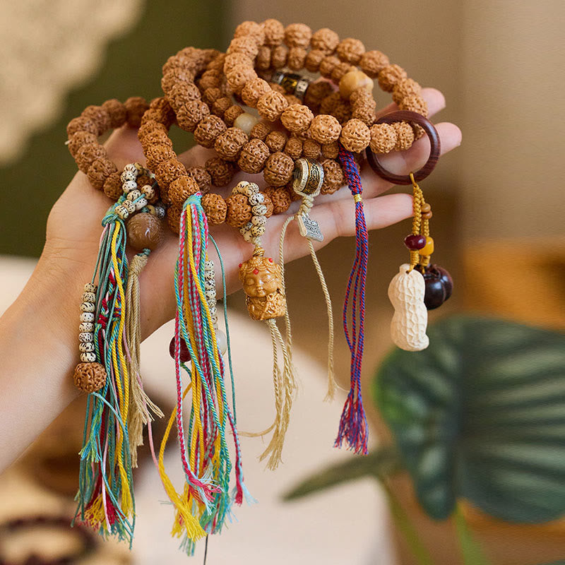 Pulsera de amuleto de la suerte y la riqueza con semillas de Bodhi de Rudraksha del Tíbet Mythstone