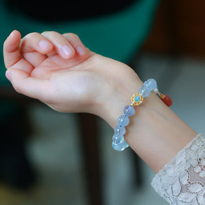 Pulsera de cuentas de ágata roja, aguamarina natural y perlas de Mythstone con amuleto curativo