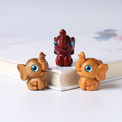 Mythstone Sandalwood Small Leaf Red Sandalwood Green Sandalwood Lucky Mini Elephant Carved Protection Decoration