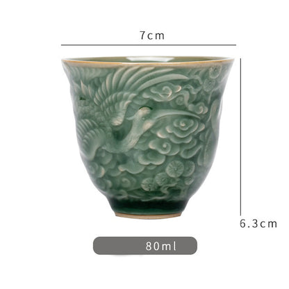 Mythstone Crane Pine Ceramic Teacup Kung Fu Tea Cup 80ml