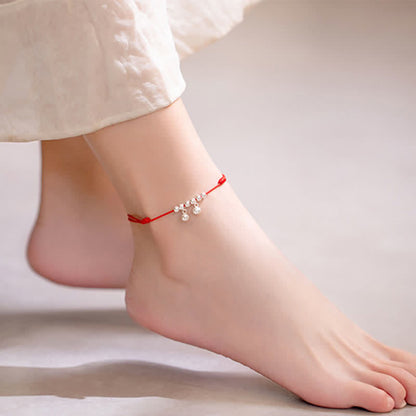 Mythstone 925 Sterling Silver Red String Braid Bell Charm Anklet