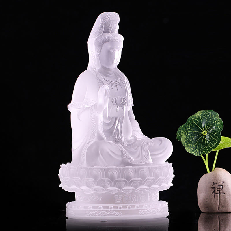 Figura de Avalokitesvara Kwan Yin de Mythstone hecha a mano, pieza de arte de cristal de Liuli, estatua de riqueza, ofrenda para el hogar, decoración