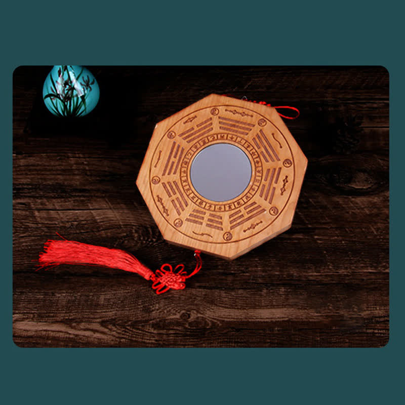 Mythstone Feng Shui Bagua Map Peach Wood Five-Emperor Coins Chinese Knotting Balance Energy Map Mirror