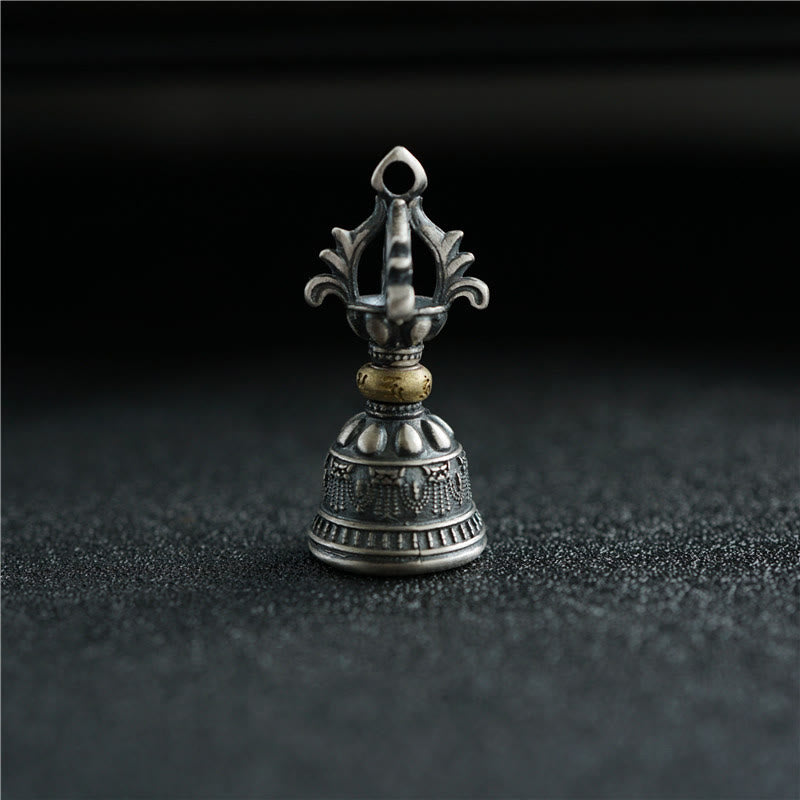 Mythstone Tibet 925 Sterling Silver Om Mani Padme Hum Dorje Bell Vajra Engraved Enlightenment Pendant Hanging Decoration