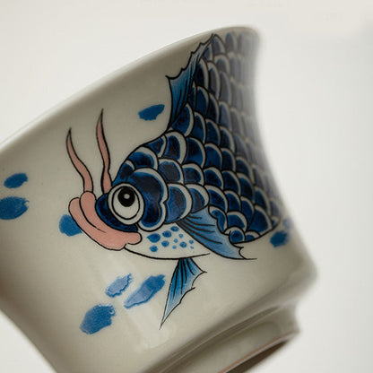 Mythstone Koi Fish Arowana Ceramic Gaiwan Sancai Teacup Kung Fu Tea Cup With Lid 130ml